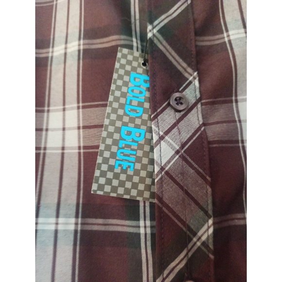 Men's Bold Blue Plaid Maroon/White Casual Button Down Long Sleeve 4XL - Picture 4 of 6